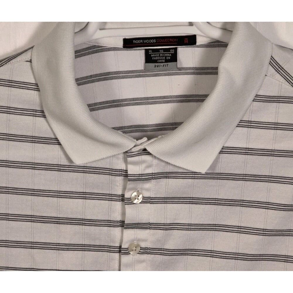 Tiger Woods Men's XL White Striped Fit Dry Performance Short Sleeve Golf Shirt