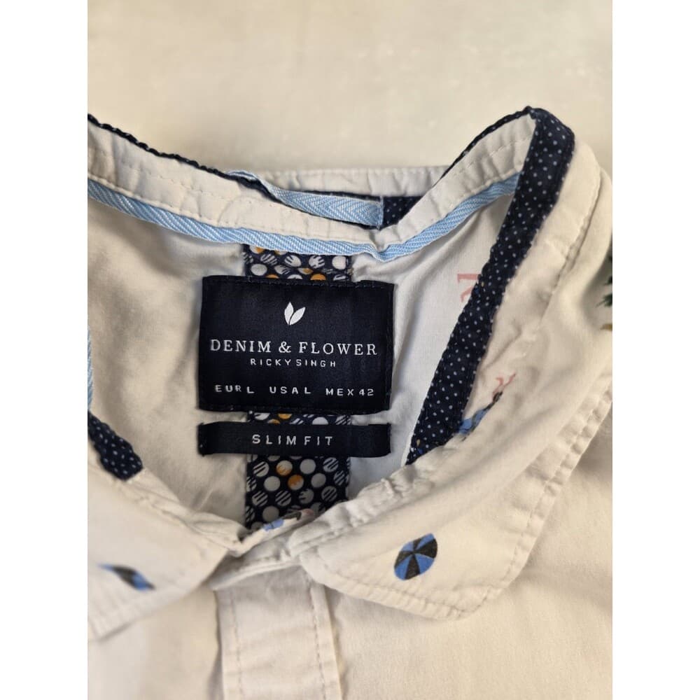 Denim & Flower Men's Large Multicolored Slim Fit Short Sleeve Shirt With Flaws