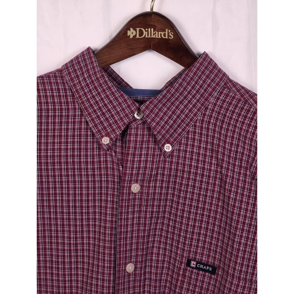 Chaps Men's XL Easy Care Maroon Plaid Long Sleeve Button Up Shirt