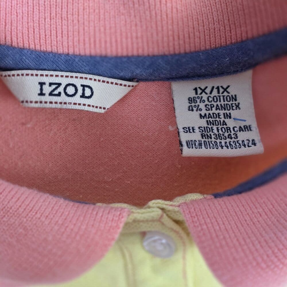Izod Women’s 1x Striped Yellow / Pink Multicolor Short Sleeve Golf Shirt