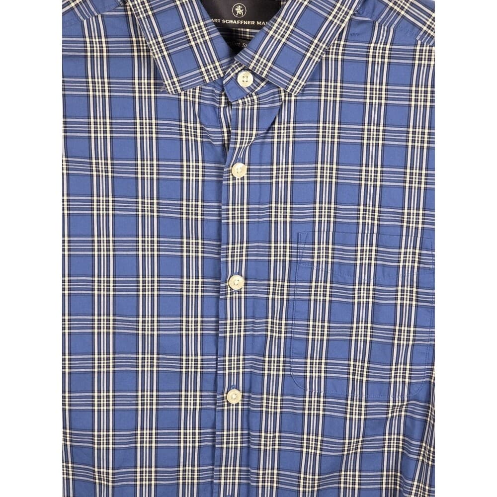Hart Schaffner Marx Men's Large Blue Plaid Long Sleeve Button Up Shirt