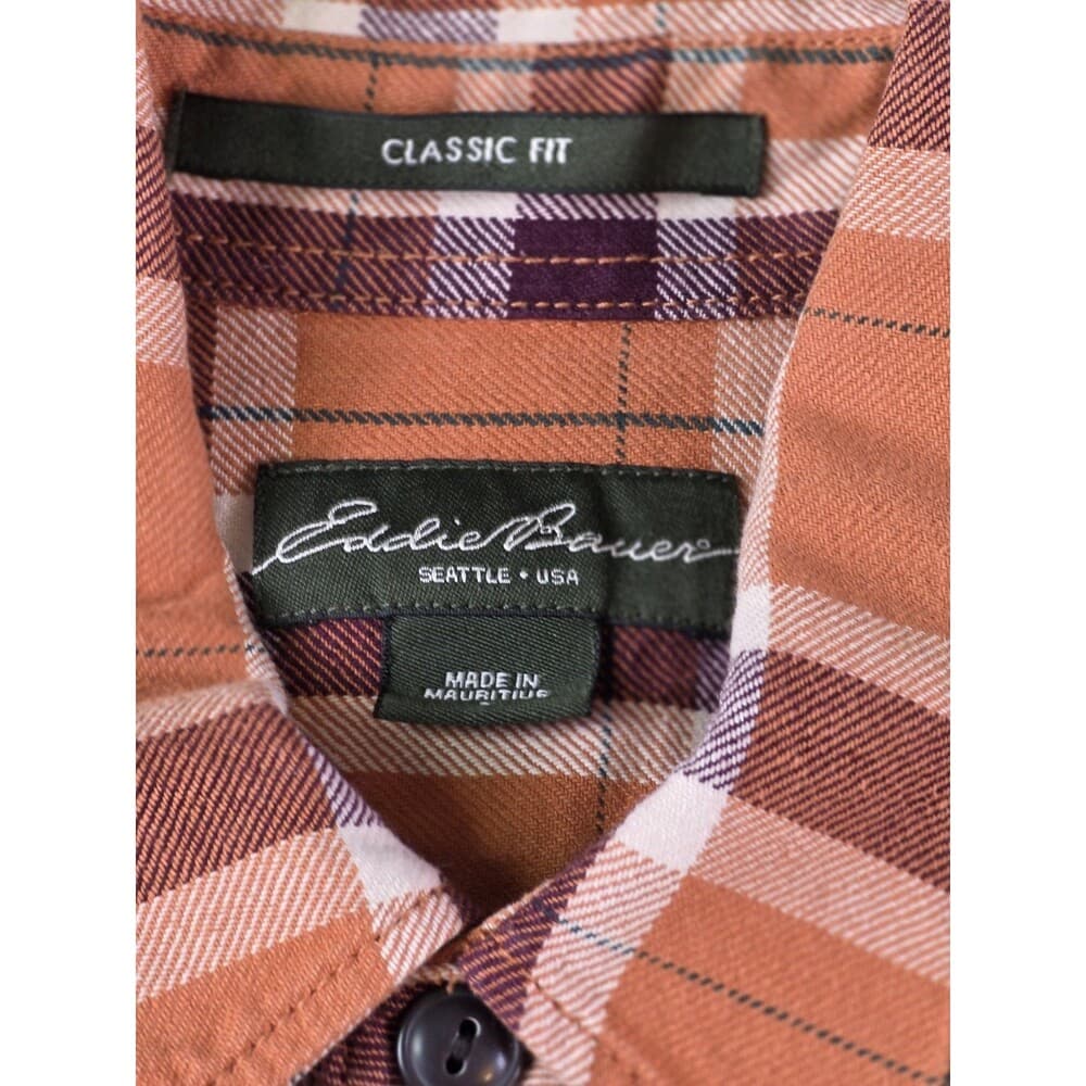 Eddie Bauer Men's Large Orange Plaid Long Sleeve Button Up Shirt