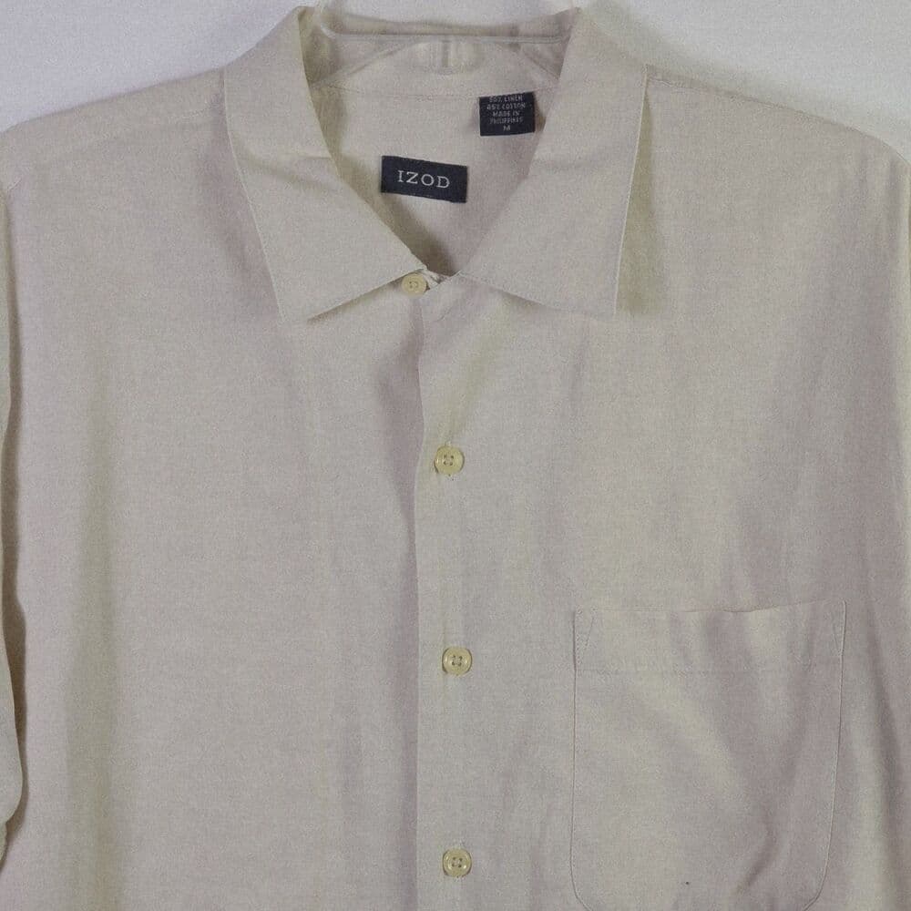 IZod Classic Men's Medium White Linen Blend Short Sleeve Polo Shirt