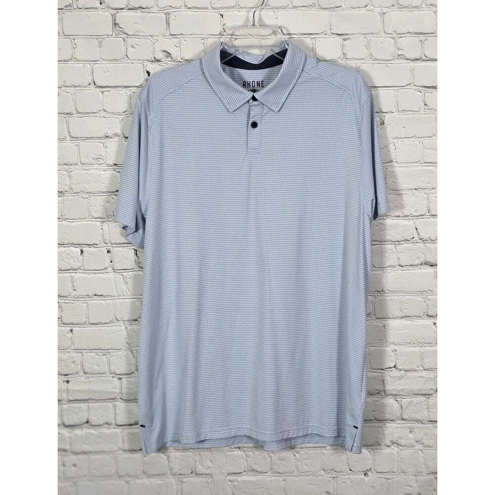 Rhone Men's XL Blue & White Geometric Striped Short Sleeve Polo Shirt