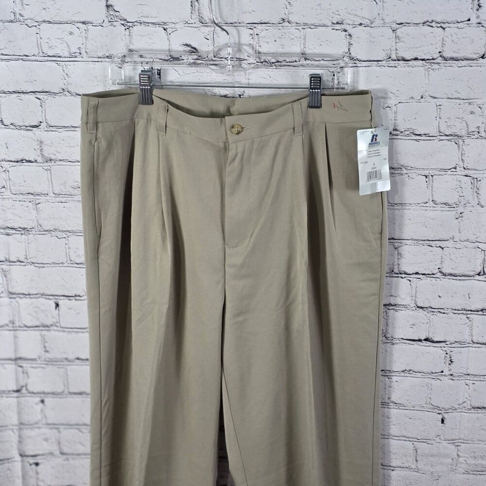 Russell Athletic Men's Khaki 36x48 Pleated Golf Pants