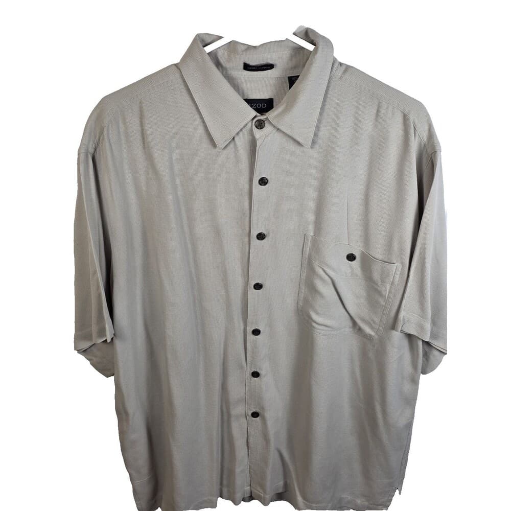 Izod Men's Large Ivory 100% Silk 3/4 Sleeve Button Down Shirt