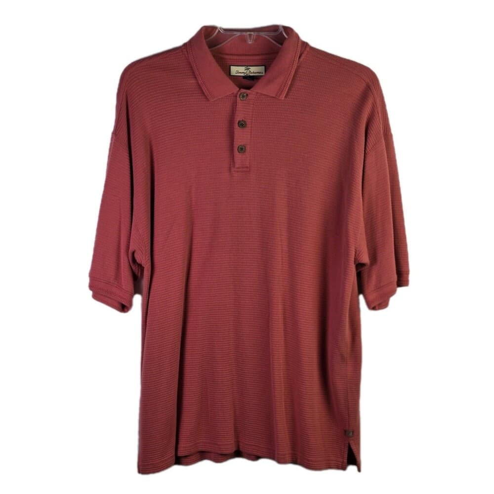 Tommy Bahama Men's Large Coral Pink Silk & Cotton Blend Short Sleeve Polo Shirt