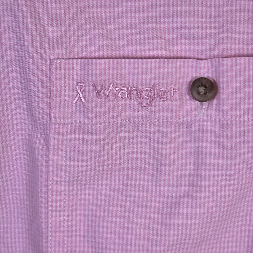 Wrangler Shirt Mens Medium Pink Breast Cancer Long-Sleeve Button Up Shirt