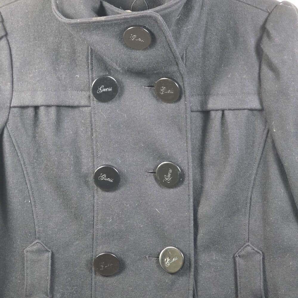 VTG Guess Women's XL Classic Military Style Black Wool Blend Coat