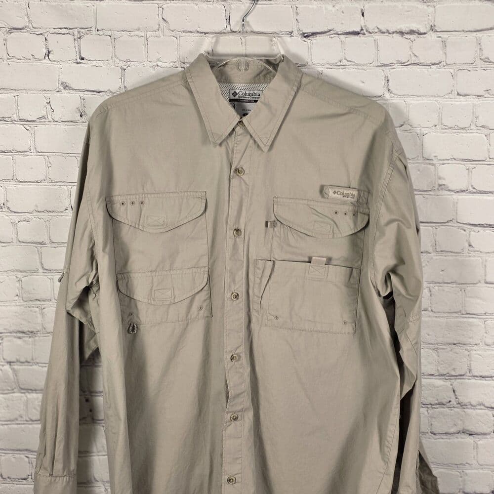 Columbia PFG Men's Large Beige Long Sleeve Fishing Shirt