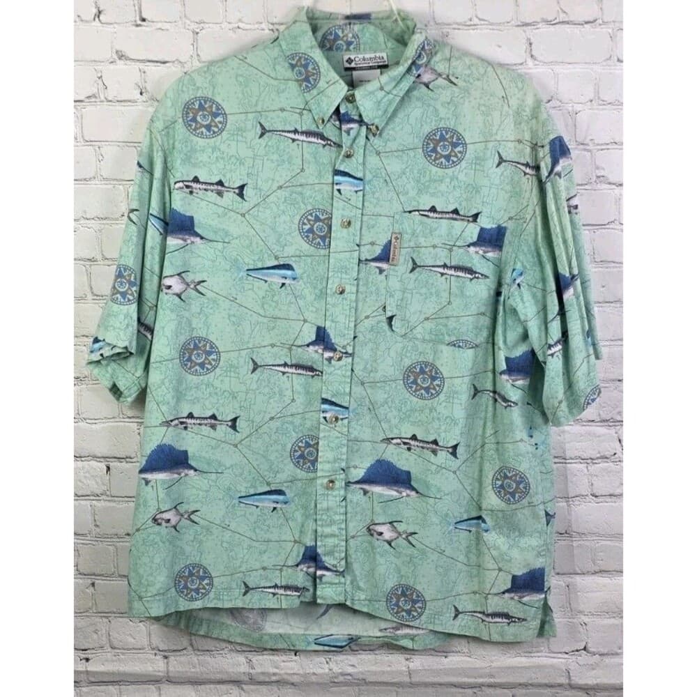 Columbia River Men's Large Blue Aqua Marine S/S Fishing Shirt