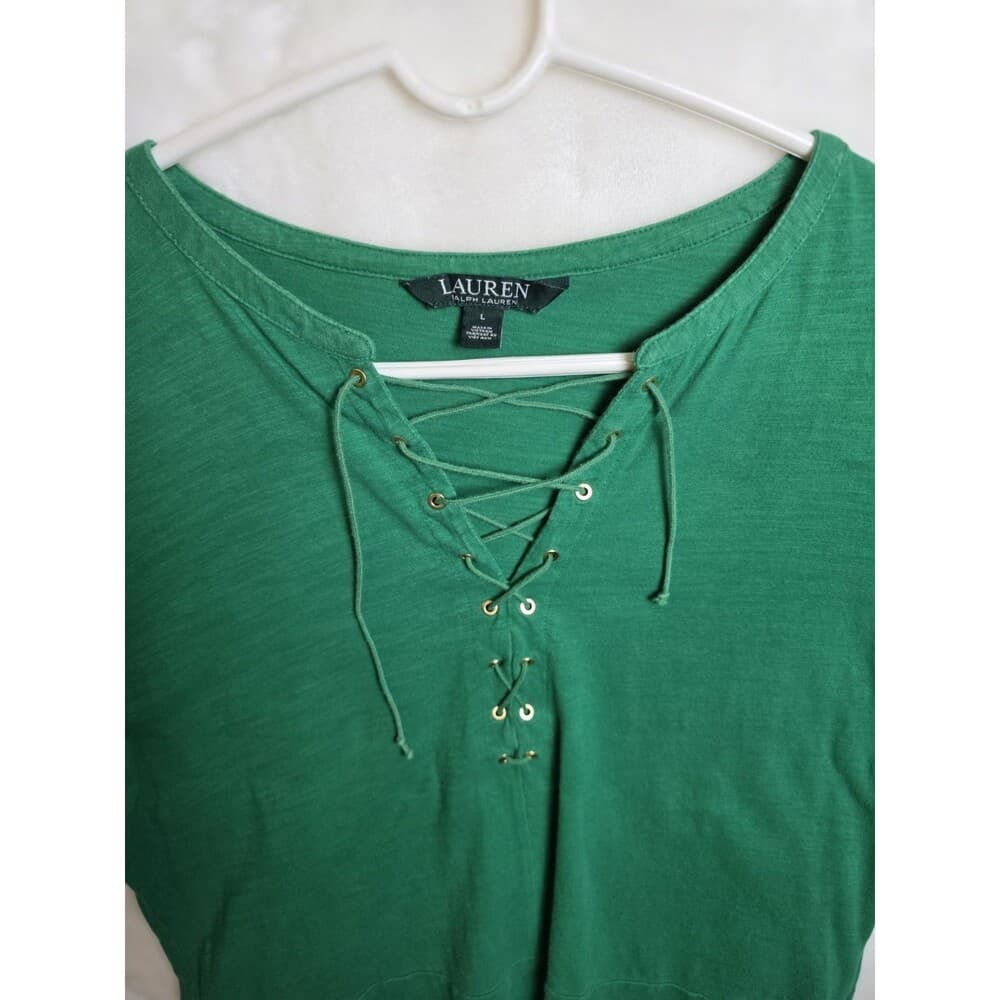 Lauren Ralph Lauren Women's Size L Green String Tie Top