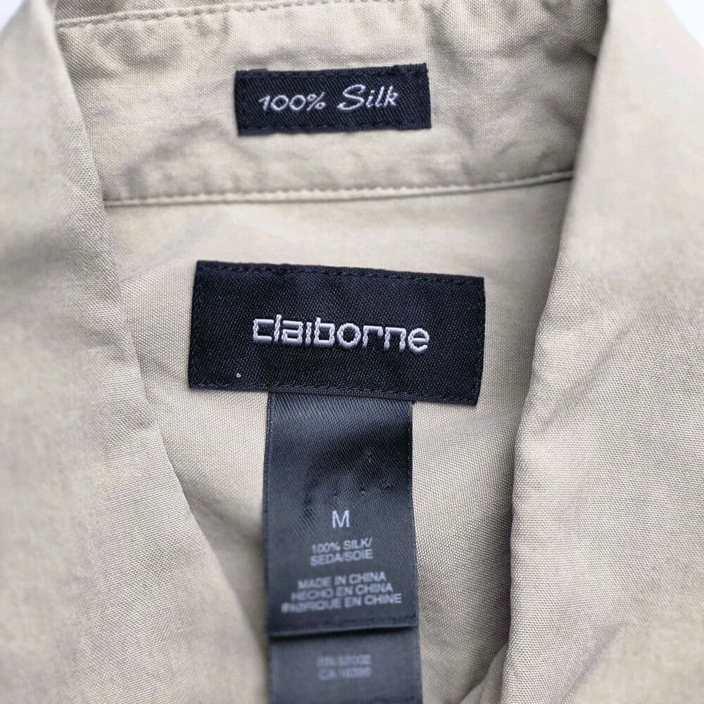 Calvin Klein Men's Medium 100% Silk Tan Long Sleeve Shirt