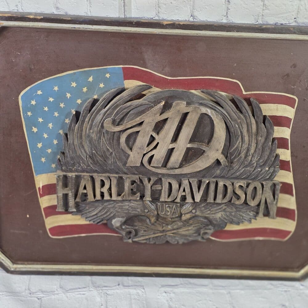 Vintage 60's Harley Davidson Wood Carved Pub Sign
