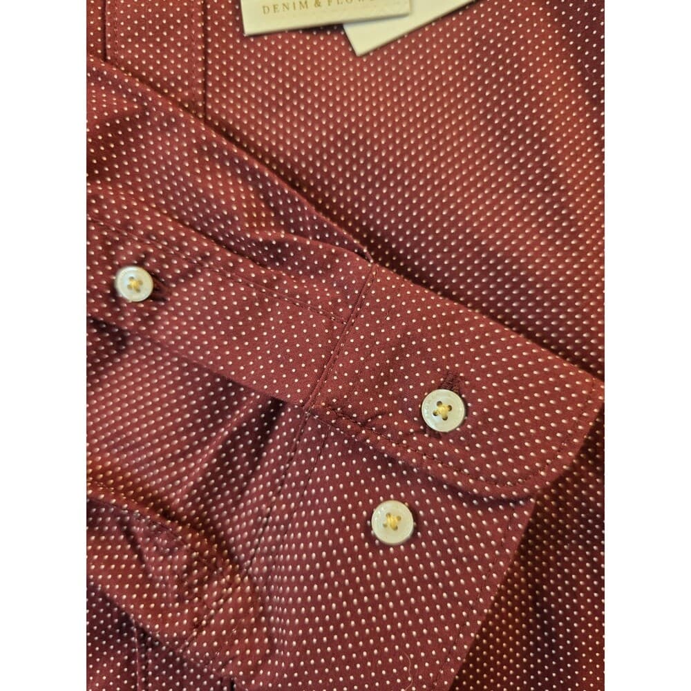 Denim & Flower Men’s XL Maroon Red Polka Dot Long Sleeve Button Up Shirt NWT