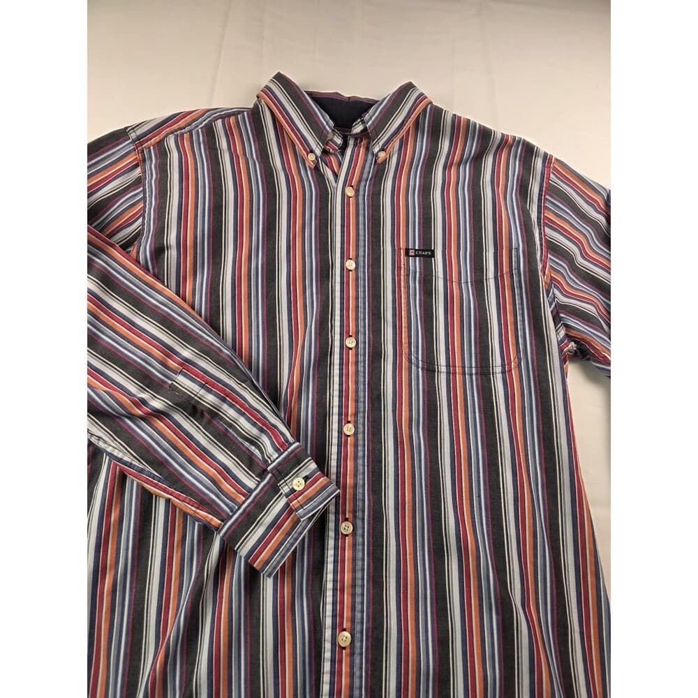 Chaps Mens Medium Multicolored Striped Long Sleeve Button Down Shirt