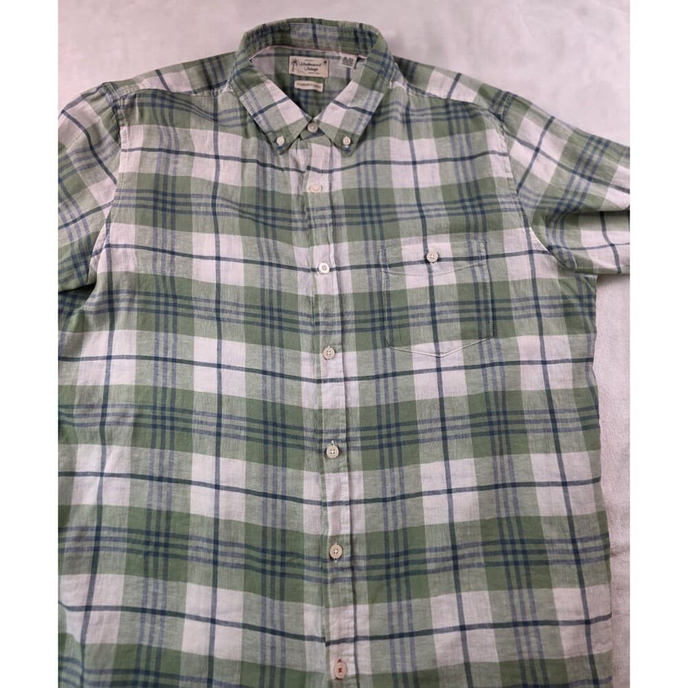 Weatherproof Vintage Washable Linen Mens XL Green Button Down Shirt