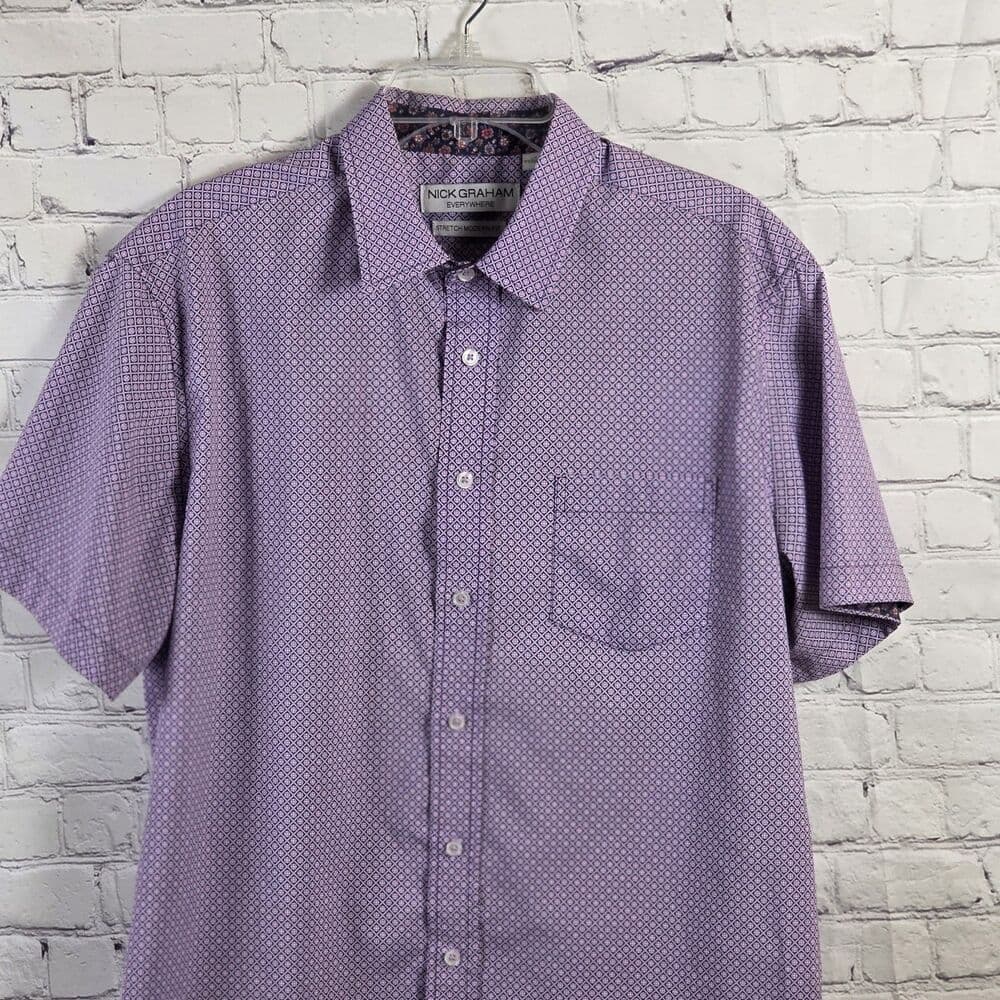 Nick Graham Men's Large Lavender Geometric Everwhere S/S Button Up Shirt