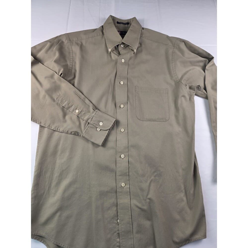 Chaps Mens Dress Shirt Size 15-15 1/2, 32/33 Medium Olive Long Sleeve Shirt