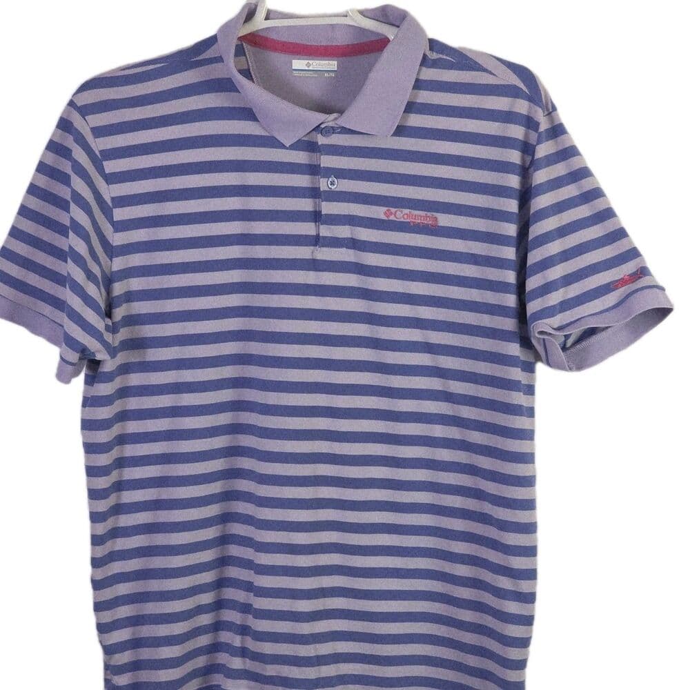 Columbia PFG Men's XL Purple Striped Super Bone Fish Pique Polo Shirt