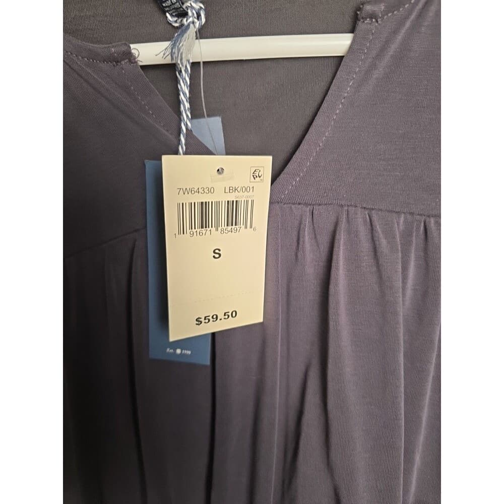 NWT Lucky Brand Women's Size S/P Black Linen Blend Embroidered 3/4 Sleeve Top