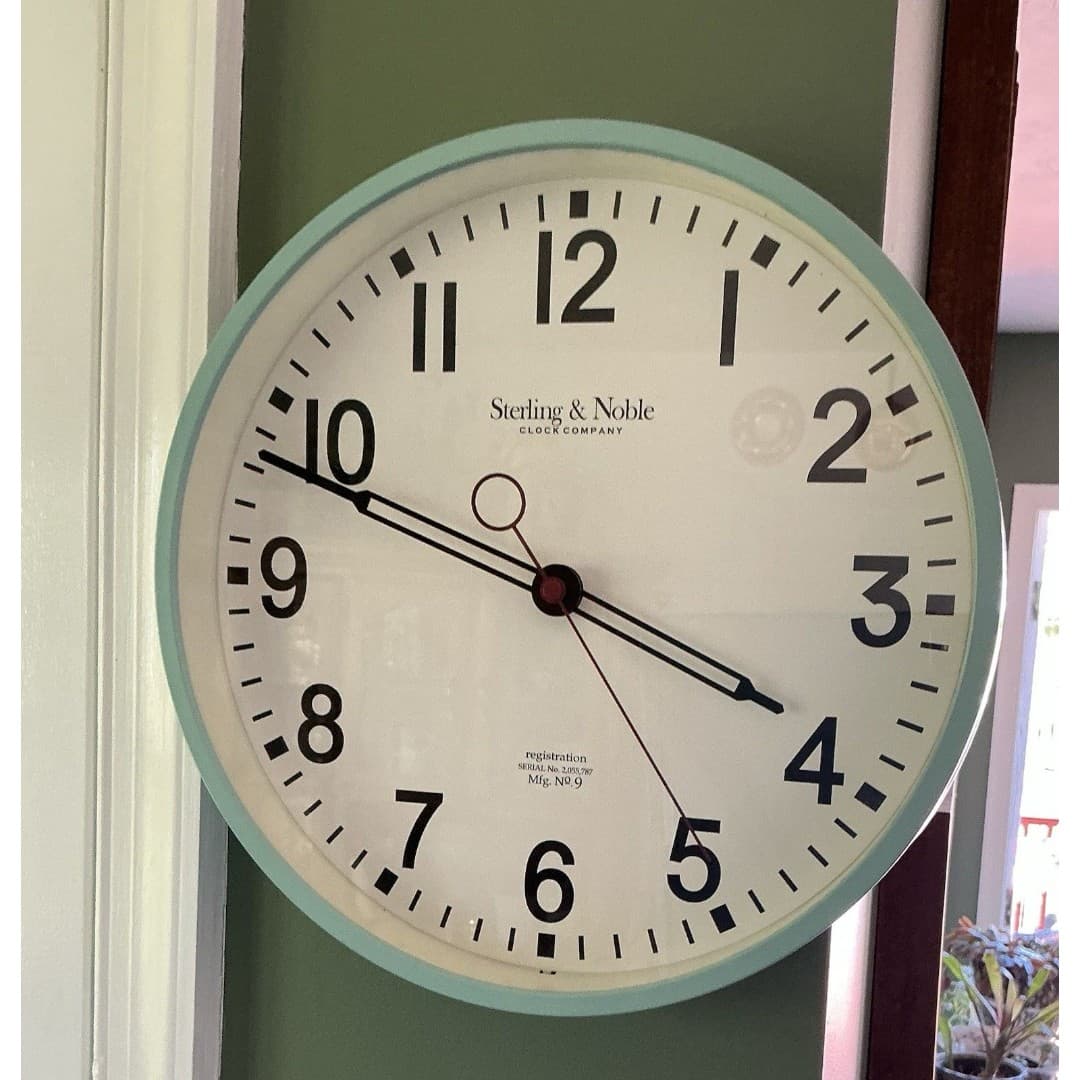 Sterling & Noble Quartz Schoolhouse Wall Clock Aqua Frame w/ Glass Lens 11 1/2"