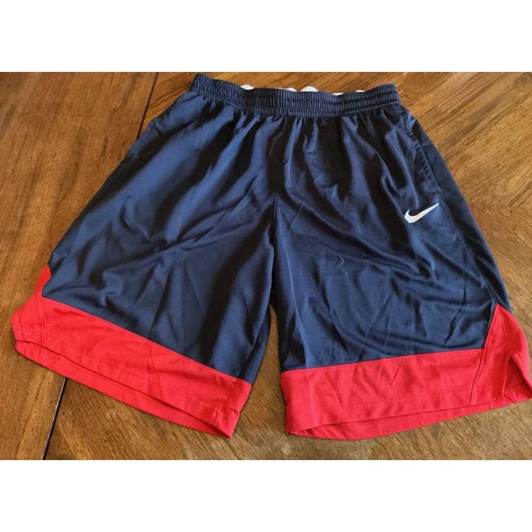 Nike Dri Fit Navy & Red Mens XXLarge Mini Swoosh Drawstring Basketball Shorts