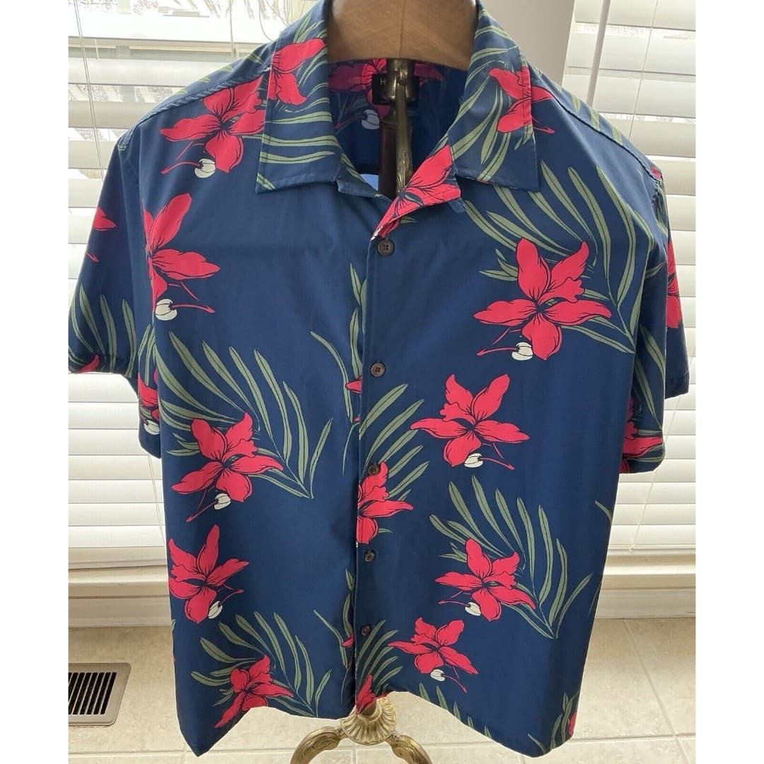 Hurley XLarge Mens Cotton Button Up Shirt Tropical Short Sleeve Hawaiian