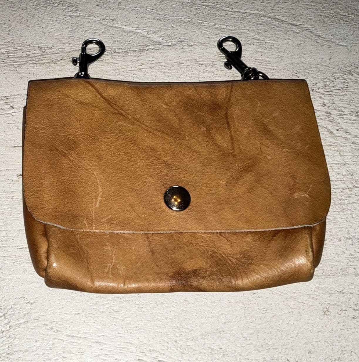 Vtg Brown Leather Clip Belt Bag Fanny Purse Bag