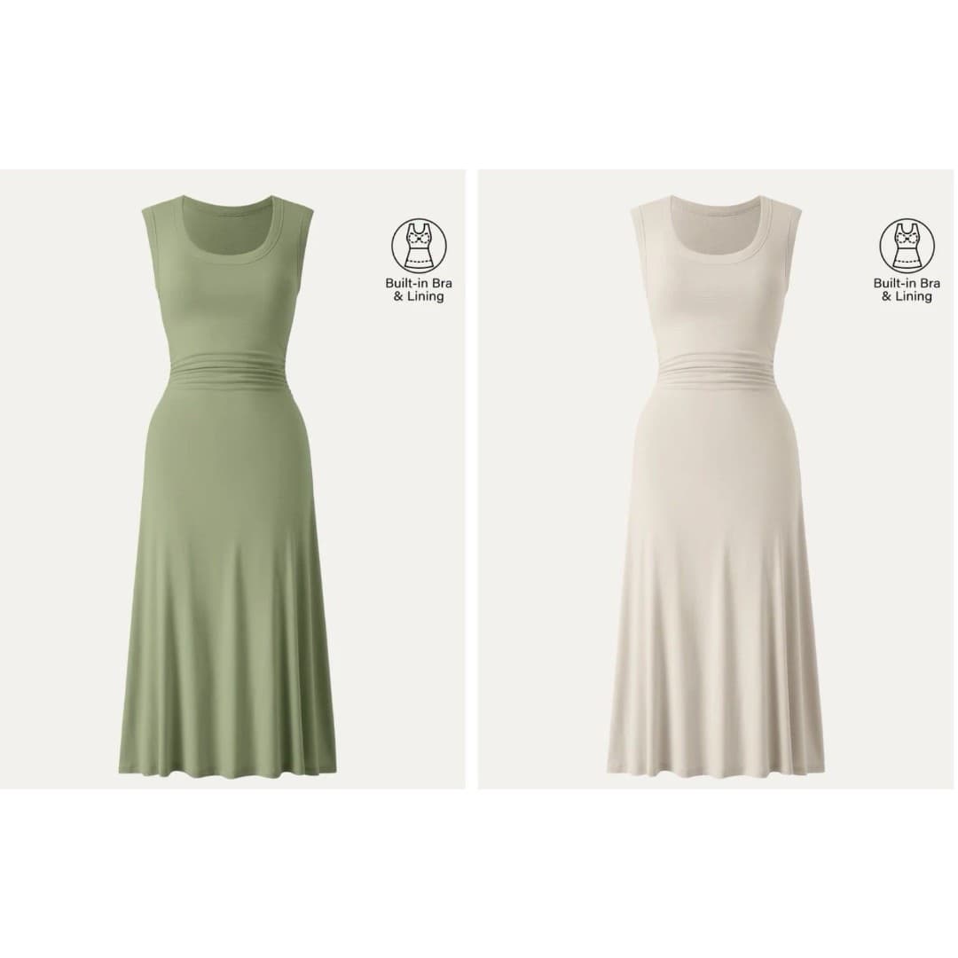 OGL Scoop Neck Side Ruched New Airy Bra MIDI Dress 2XL NWT Limechino