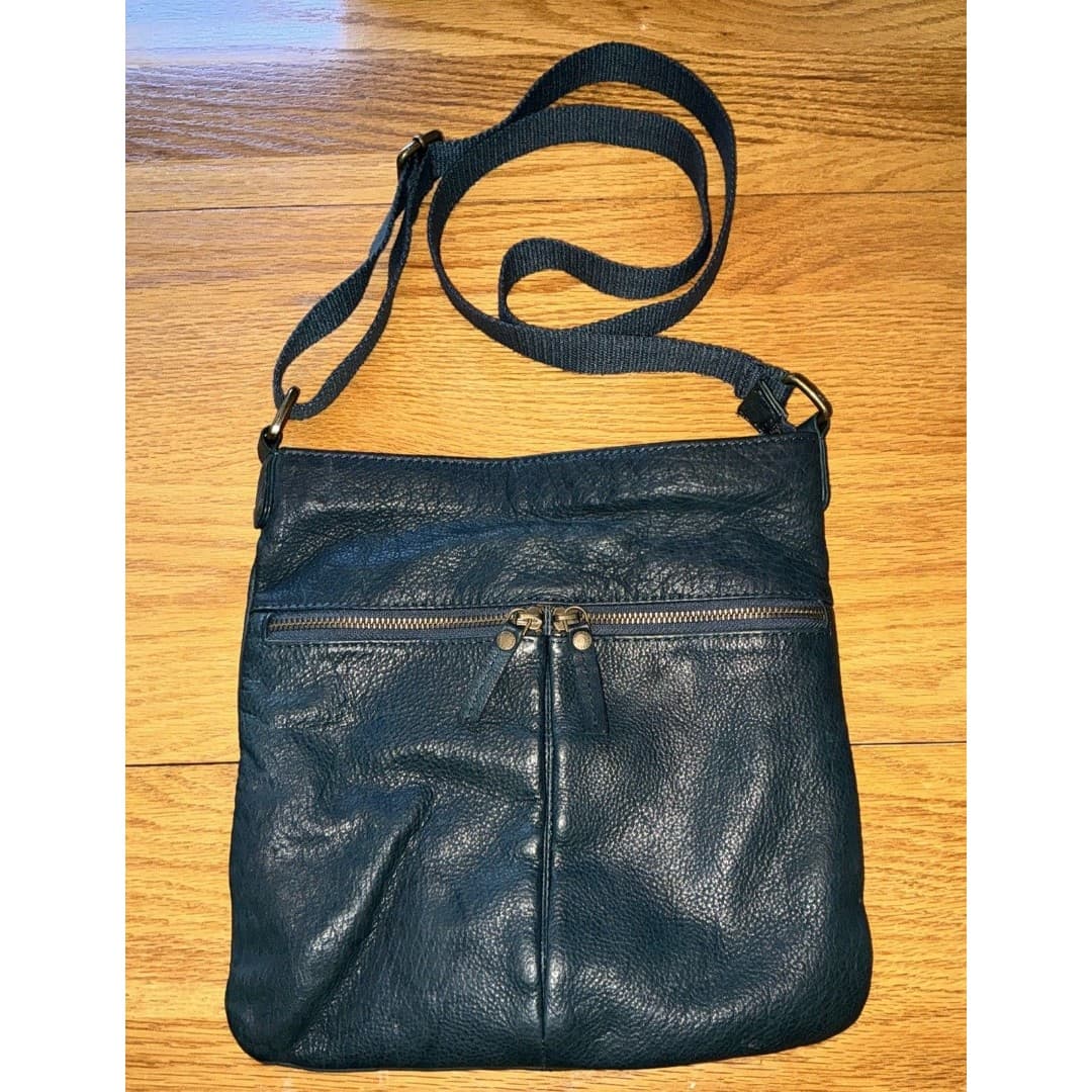 FATFACE Blue Leather Crossbody Bag Messenger Shoulder Strap Pockets