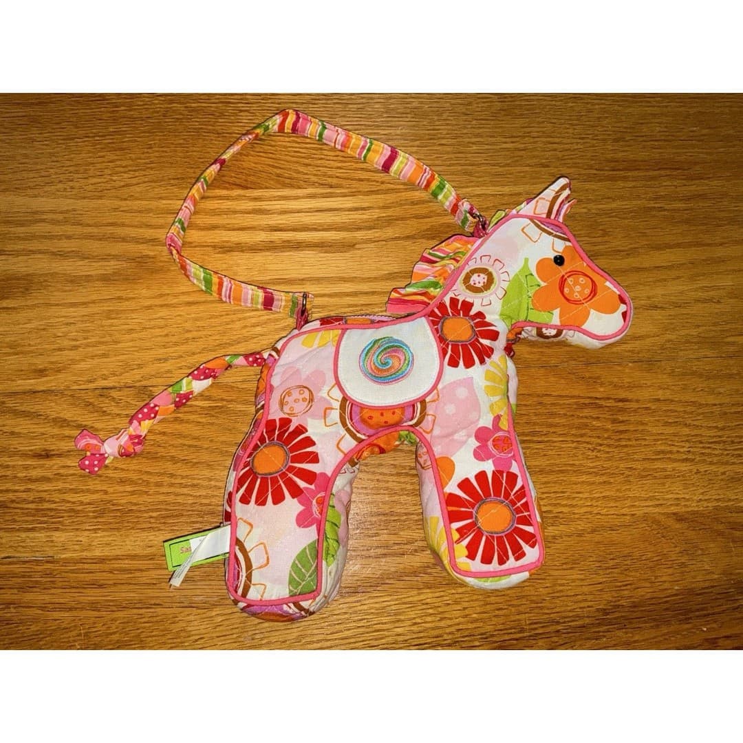 Sassy Pet Saks by Douglas Quilted Fabric Purse Pony Horse Plush Pink Green Girls