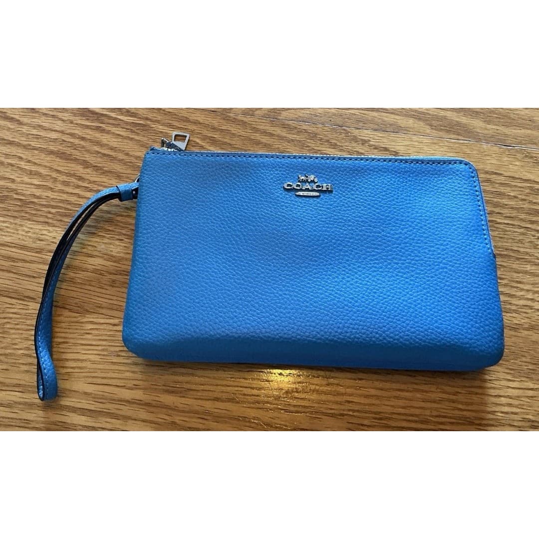 COACH Wristlet Purse - Bright Blue Double Zipper