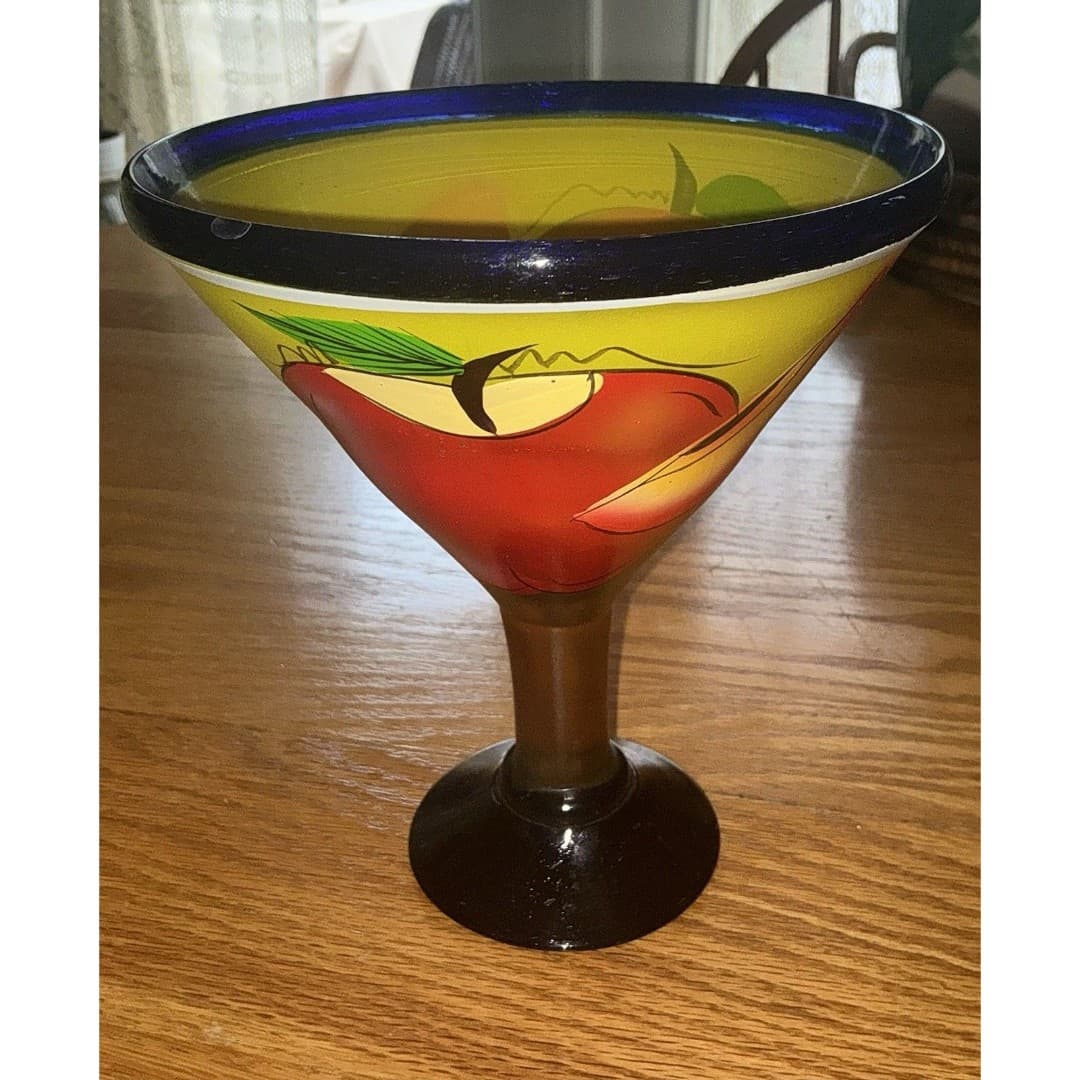 Hand Blown Mexican Painted Margarita Glass Fruit Cozumel