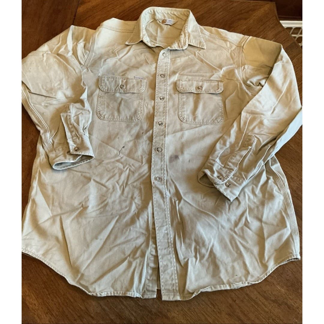 Vintage Carhartt Rugged Outdoor Wear Duck Canvas Shirt Size XXL Collar READ