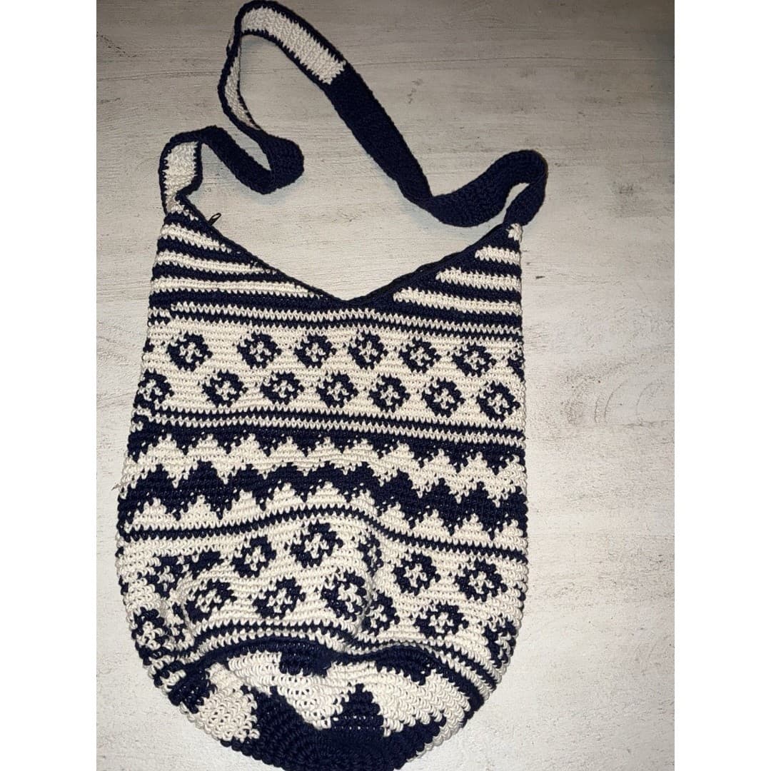 Hippie Bulso Hobo Bag Blue White Woven Fabric Crossbody