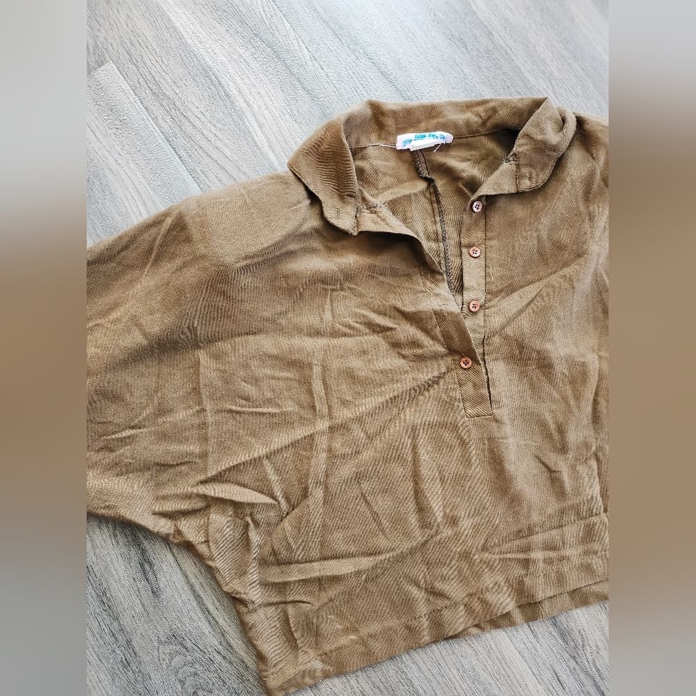 Vintage 1980s Brown Casual Batwing Shirt With Buttons And Shoulder Pads