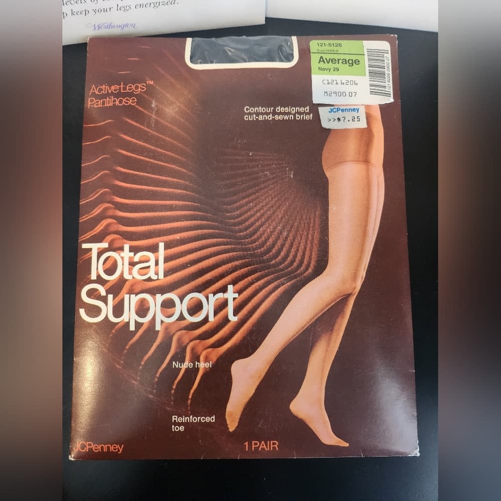 Vintage Navy Sheer Caress Support Pantyhose And Knee High Tights
