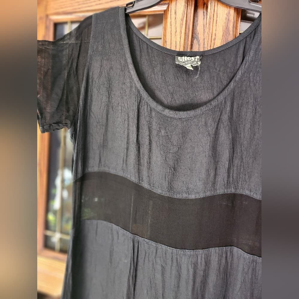 Vintage Ghost London 1990s Semi Sheer Black Short Sleeve Dress