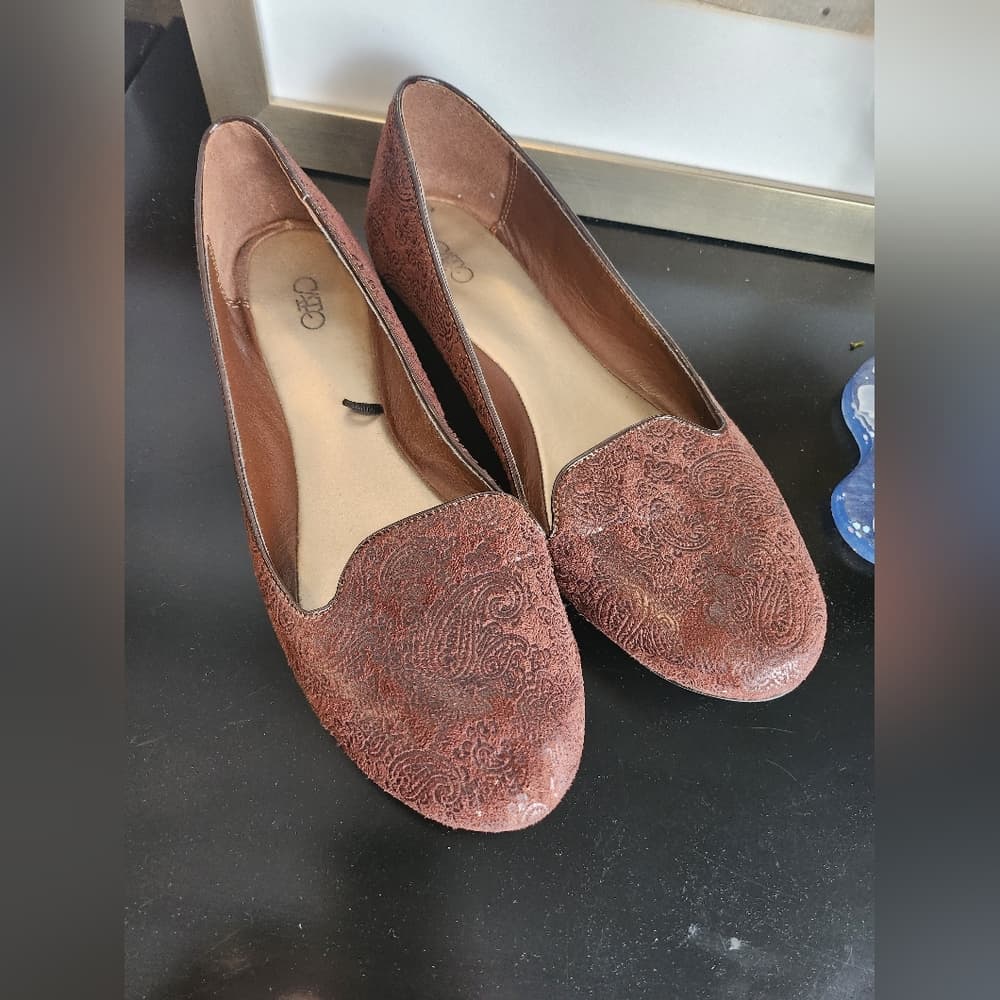 Cato Brown Paisley Flats Faux Suede Slip-On Loafers