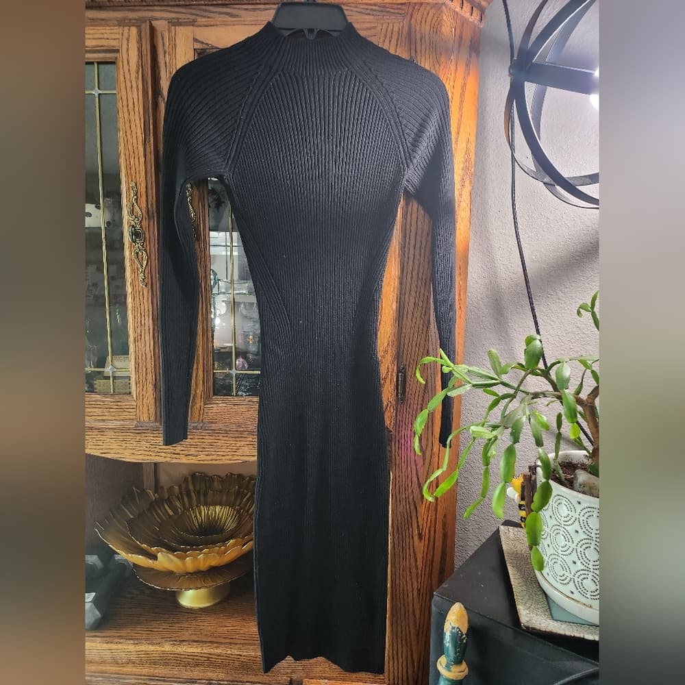 Reserved Black Ribbed Knit Super Sexy Body Con Dress