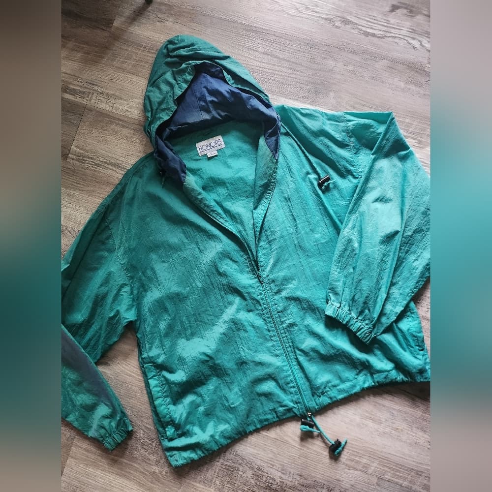 HONORS Vintage 1990s Teal Drawstring Windbreaker Jacket Read Description
