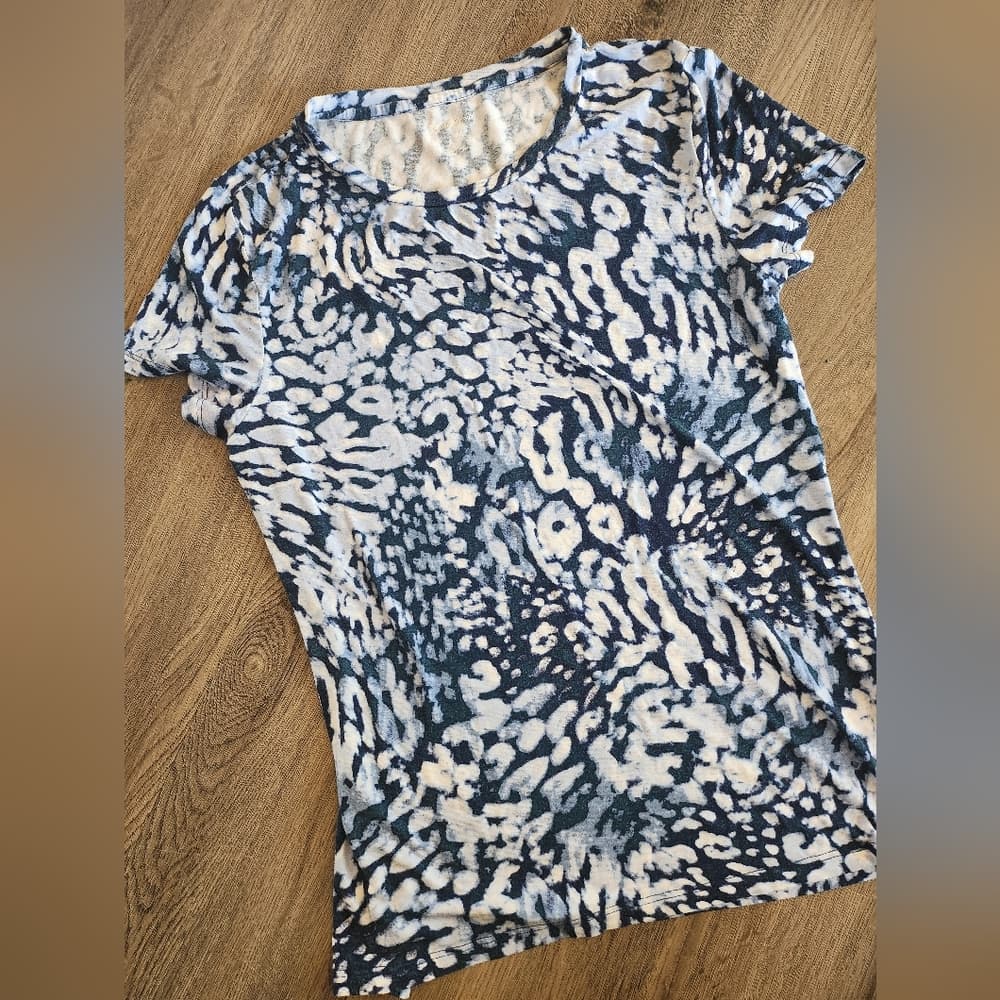 Calvin Klein Blue and White Patterned Top