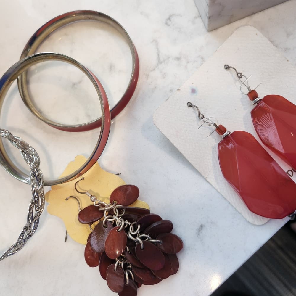Jewelry Bundle Red and Silver Bangle Bracelets And Earrings