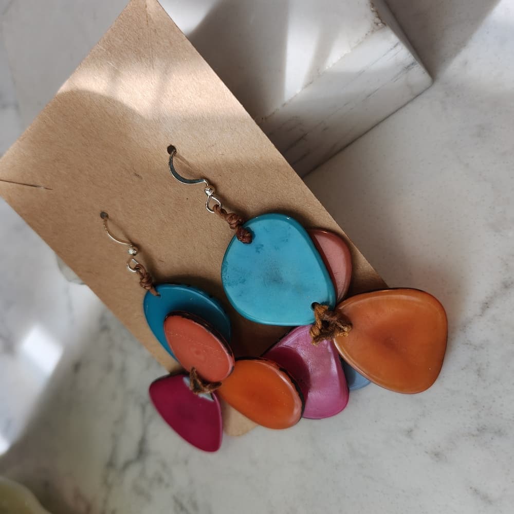 Colorful Dangle Shell And Leather Earrings