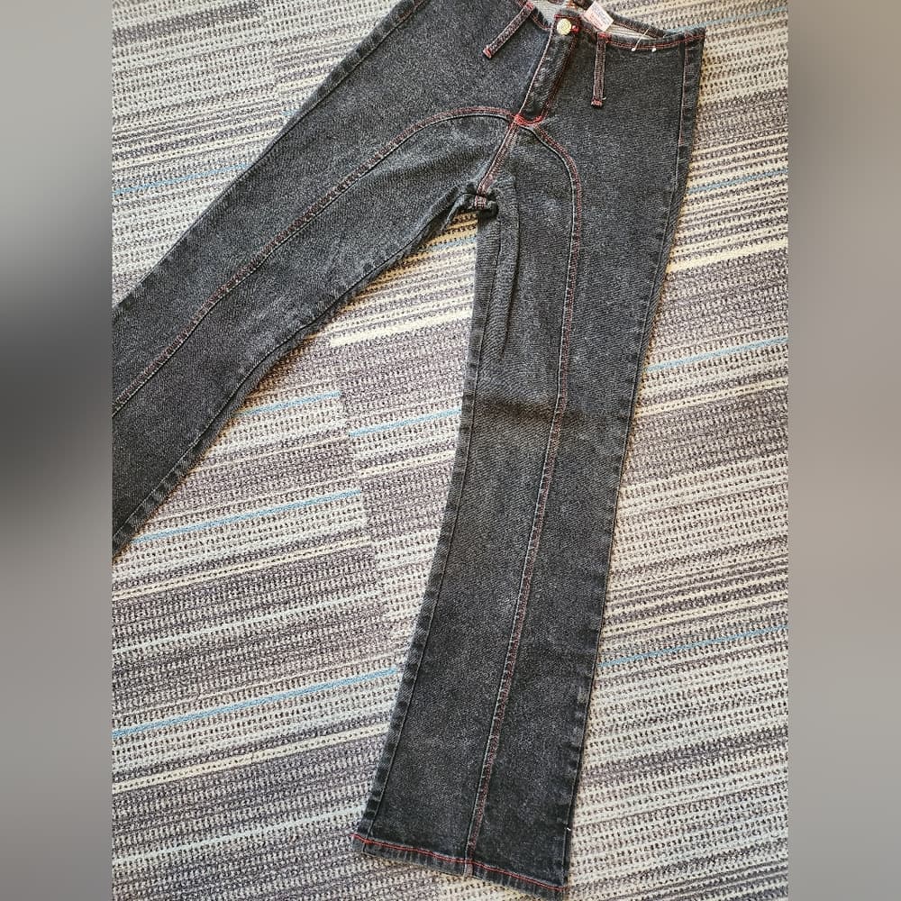 Y2K Watch L.A. Flare Jeans Stone Wash Gray With Red Stitch
