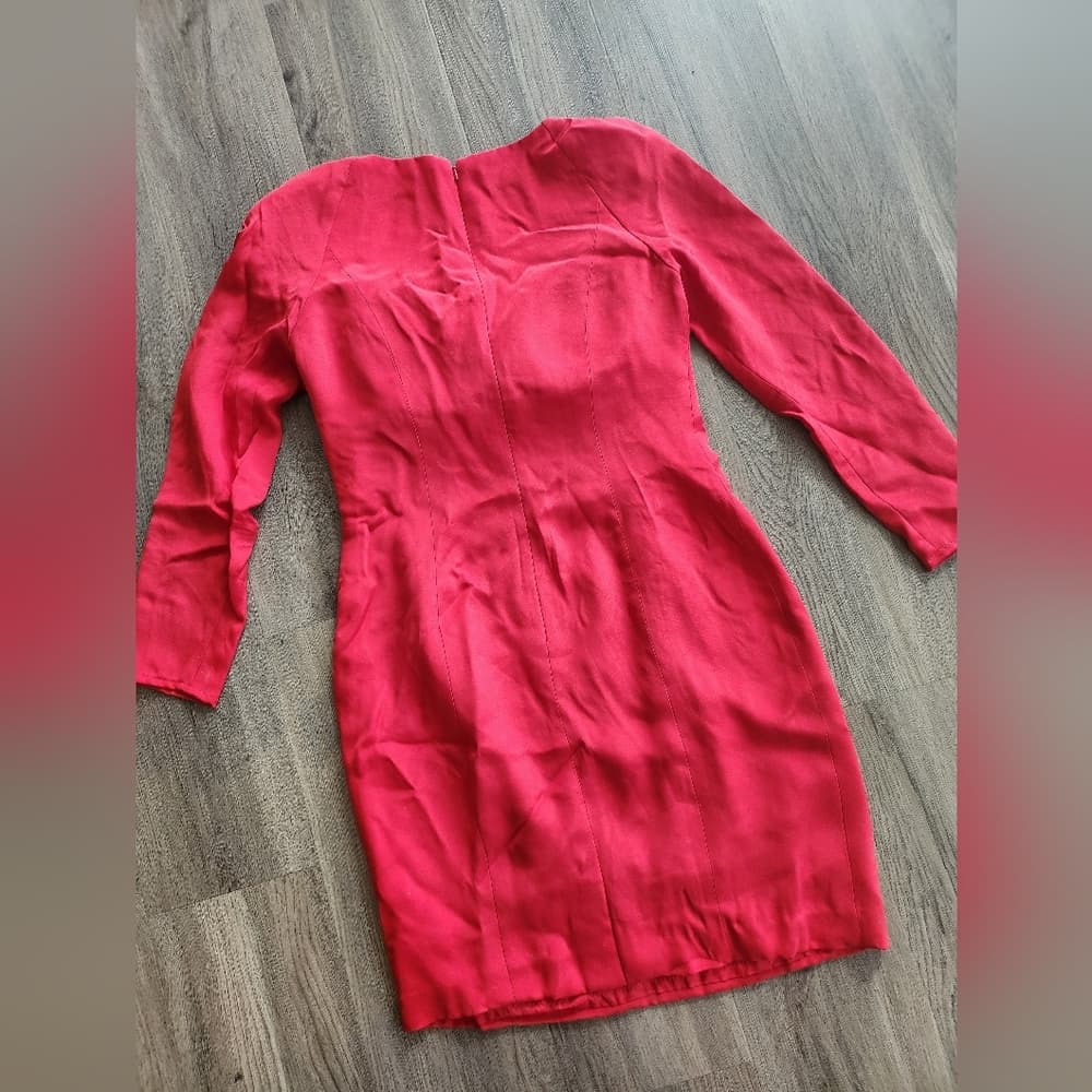 Vintage Niteline Red Silk Evening Formal Long Sleeve Cocktail Dress