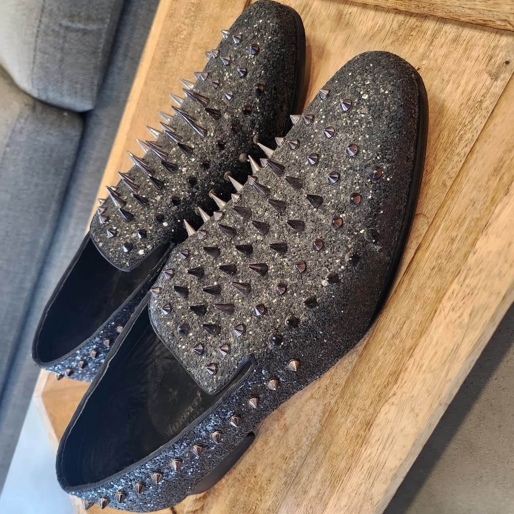 Black Studded Loafers with Silver Spikes By Moretti Black Label