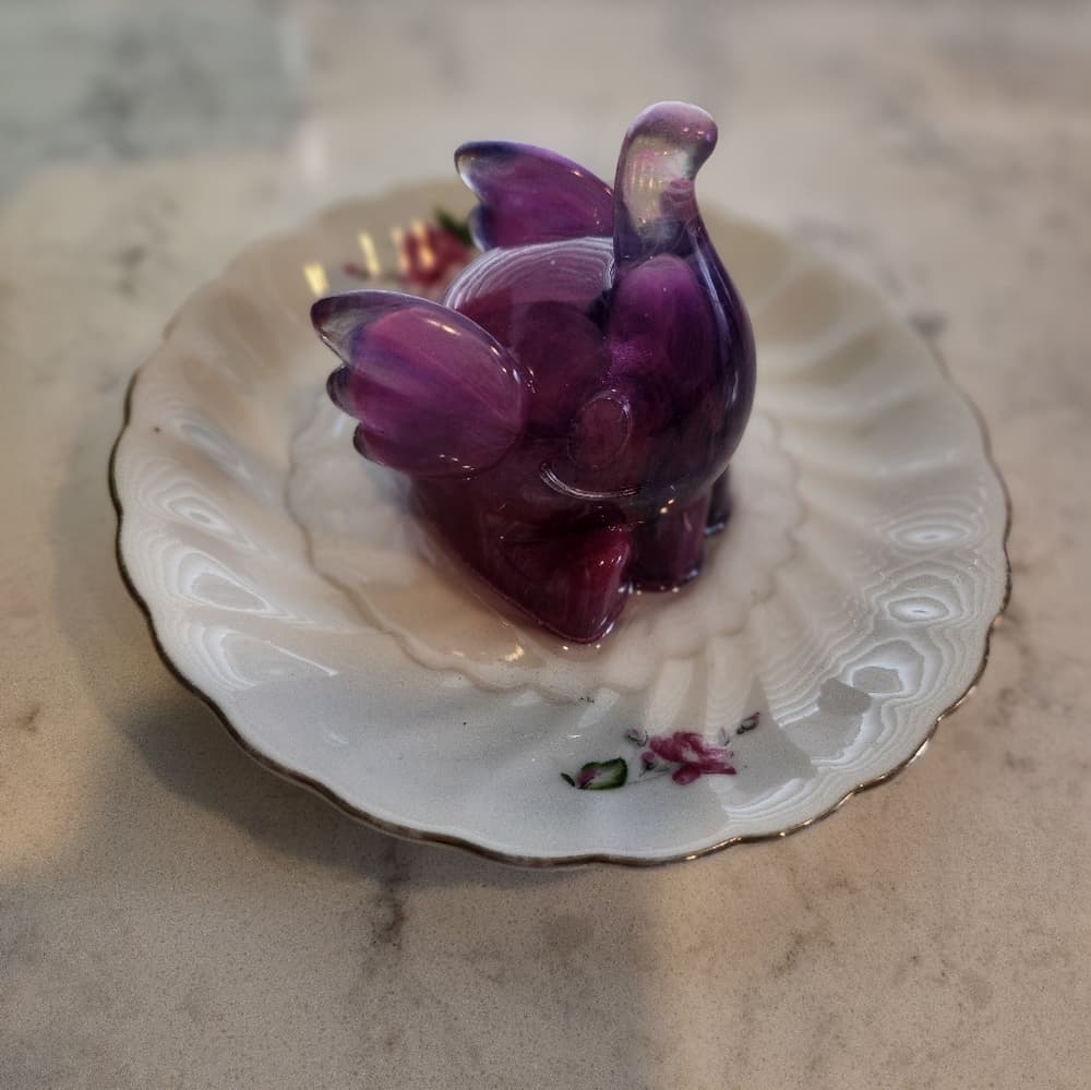 Upcycled Vintage Tea Cup Saucer With Resin Elephant Ring Holder Trinket Dish