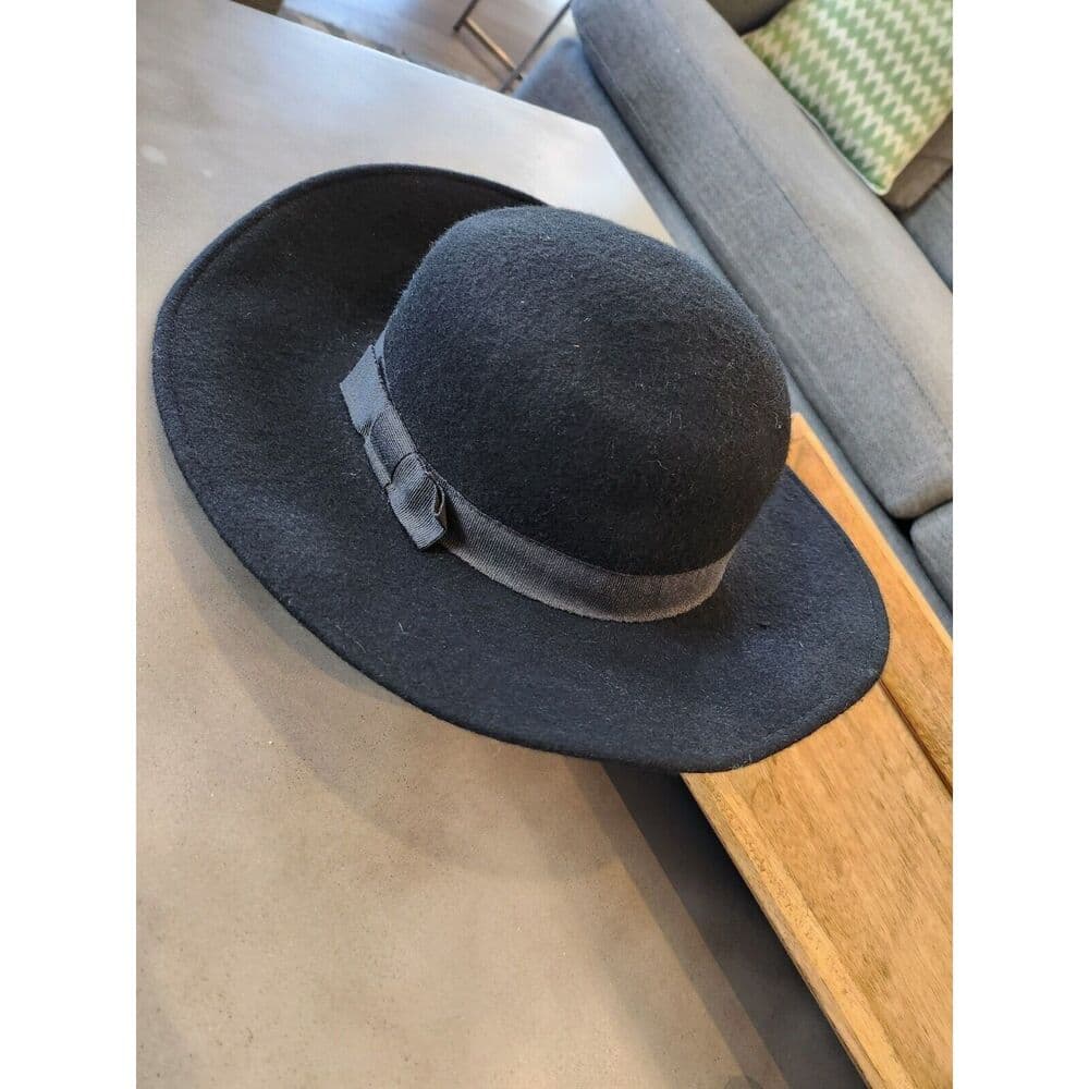 NORDSTROM Vintage 80s Made in Italy 100% Wool Black Fedora Sun Hat Wide
